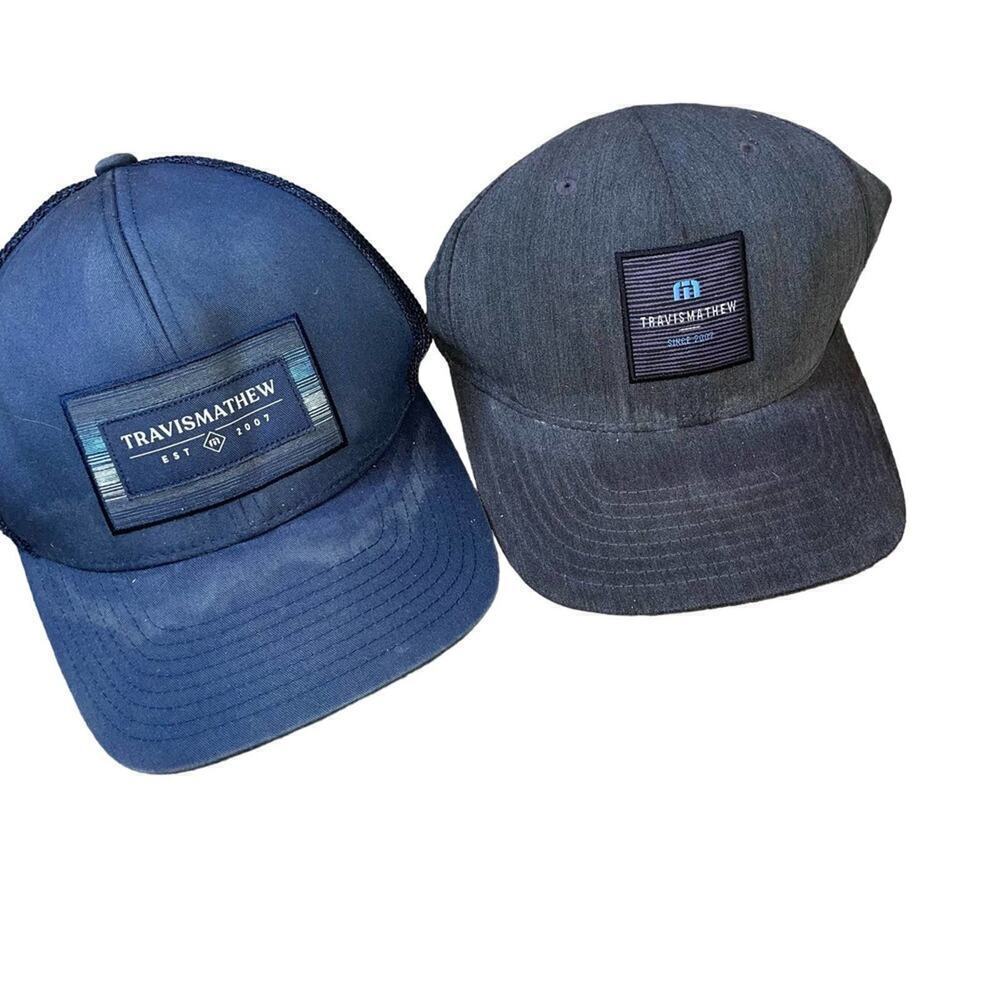 Travis Matthes hats set of two gray & Navy golf sweat stained brims SZ L XL